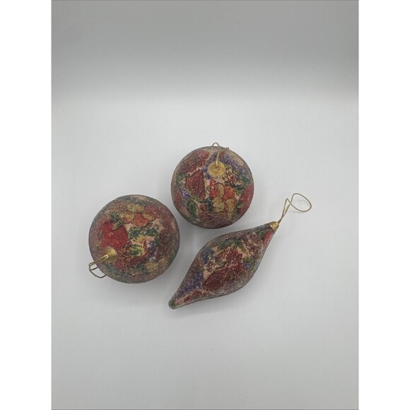 Vtg Set Of 3 Christmas Sugar Coated Ornaments Made In Philippines Fruit Flower - Picture 3 of 4
